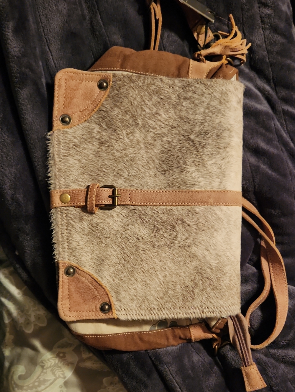 Myra Bag Brown Canvas And Haircalf Crossbody Messenger Bag